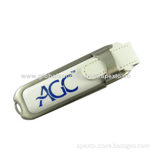 White Leather USB Flash Drive, Anti-shock and Moisture-resistant, OEM and ODM Orders WelcomedNew